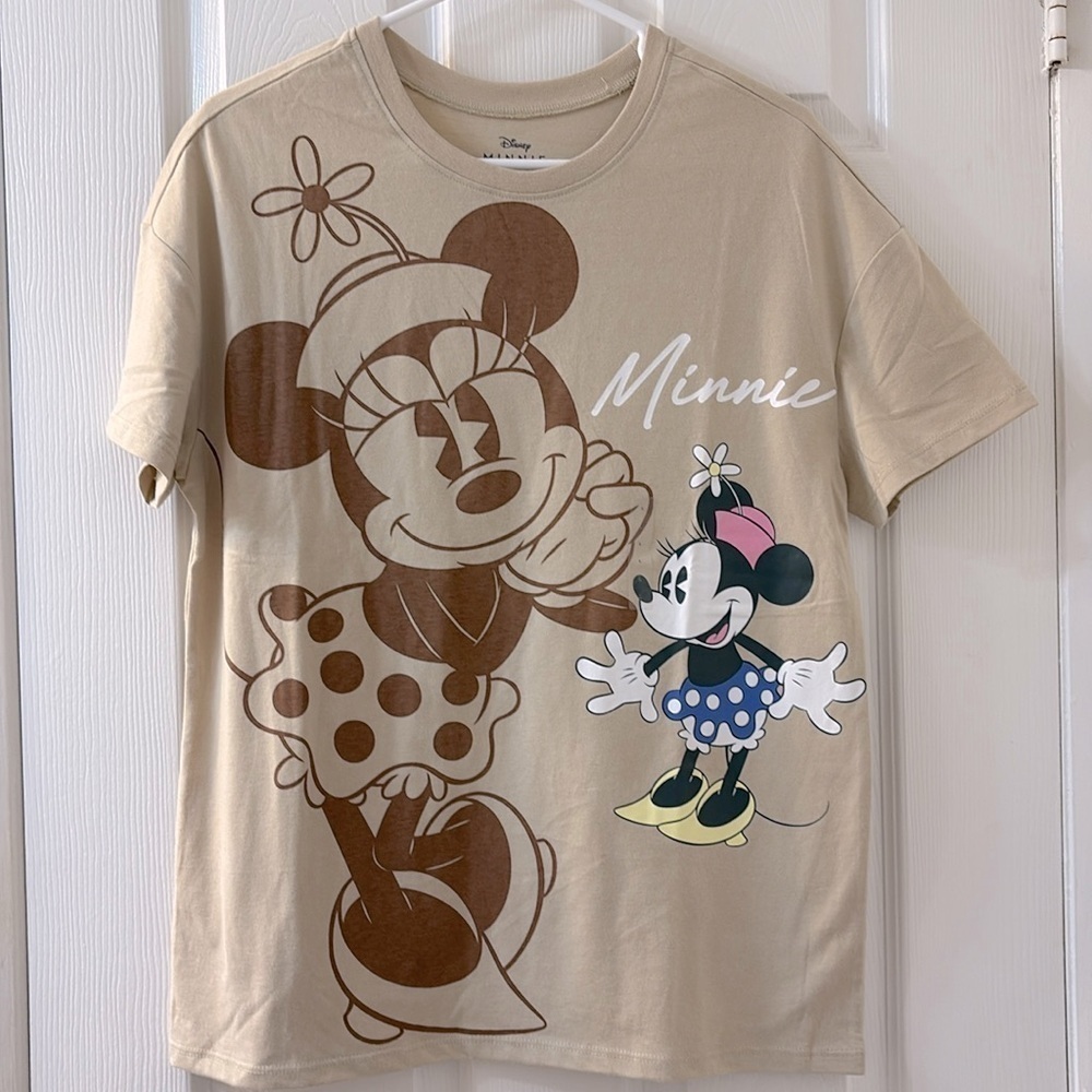 NWT Disney Minnie Mouse Gray Tan Graphic Tee Girls Small